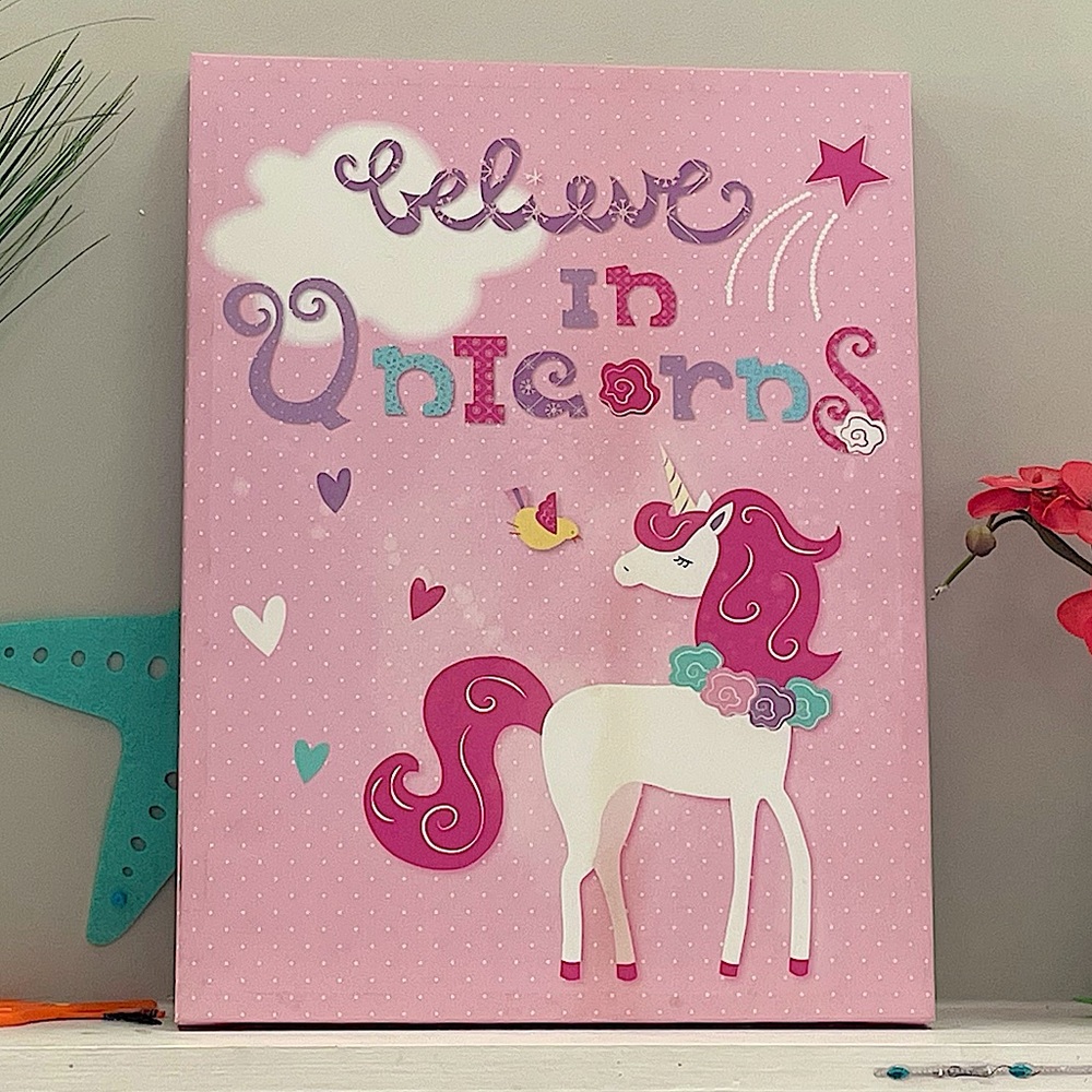 Gorgeous Believe In Unicorns Stupell Pink canvas 18x 24 must have